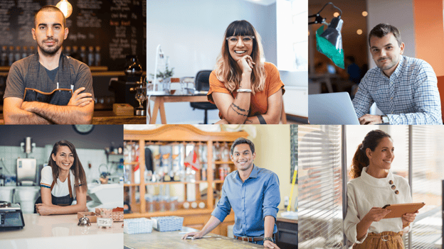 Collage de fotos de emprendedores exitosos